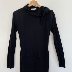 CNC Costume National Black Draped Long Sleeve Cut Out Dress